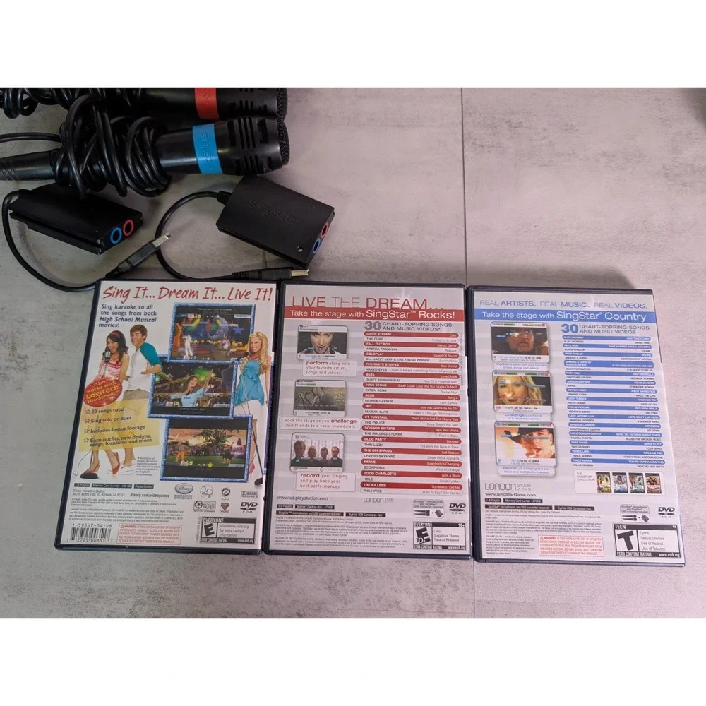 PS2 SingStar Bundle w/ 4Microphones USB Adapter & 3 Games Tested & Working
